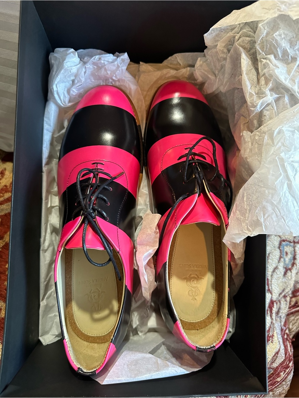 Women's Pink & Black Striped Lace-Up Flats